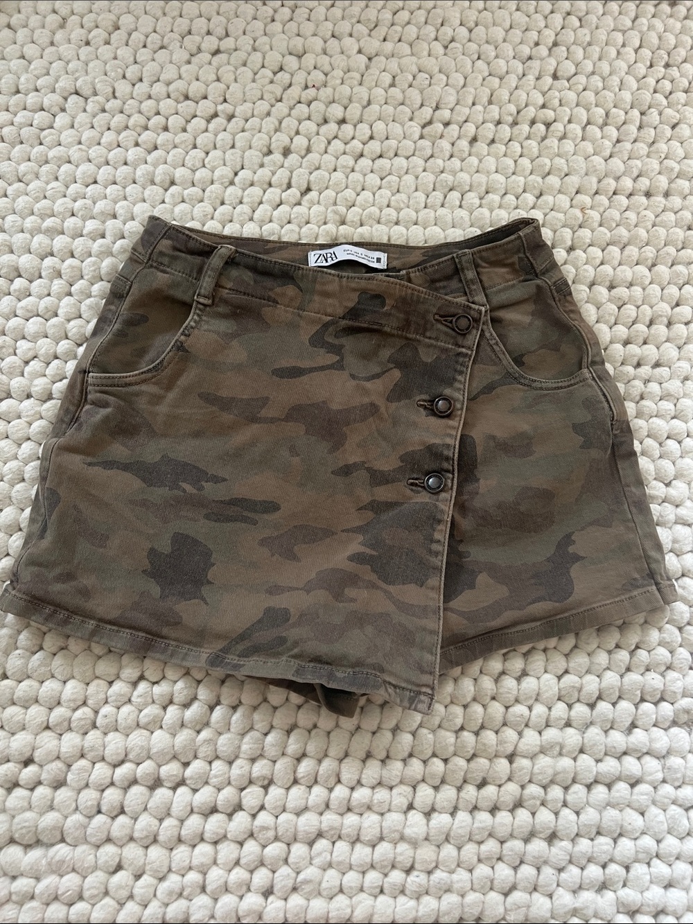 Zara Olive Camo Asymmetric Button Skort